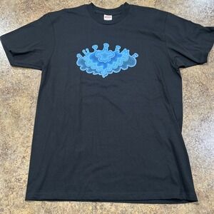 Supreme Shirt Mens Large Black Blue Cloud Graphic Logo Tee Made In USA Skatewear